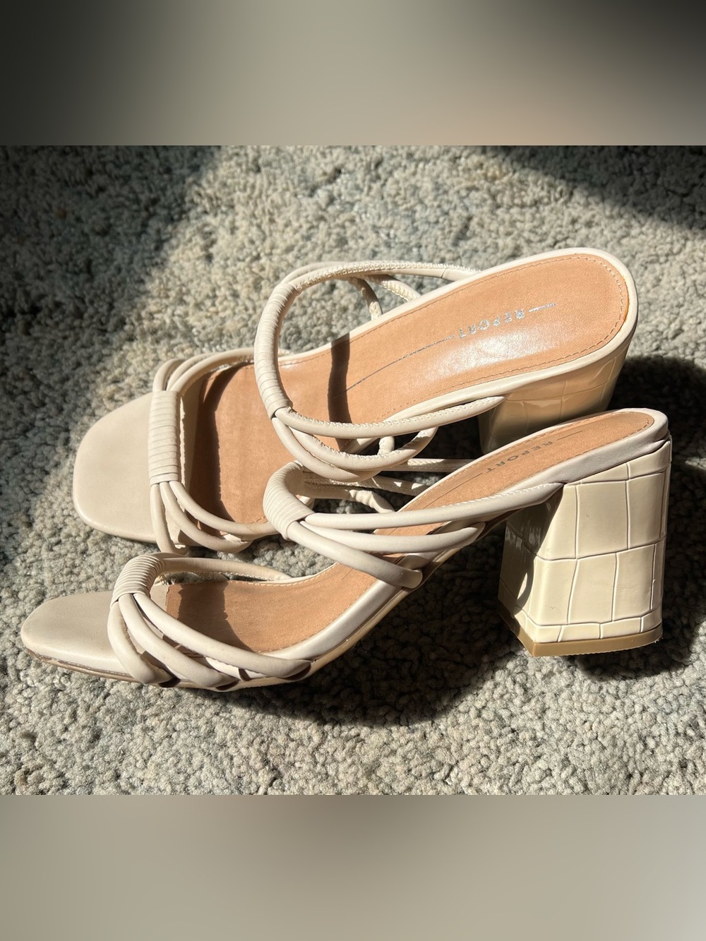 Report Cream Strap Block Heel Sandals Sz 8